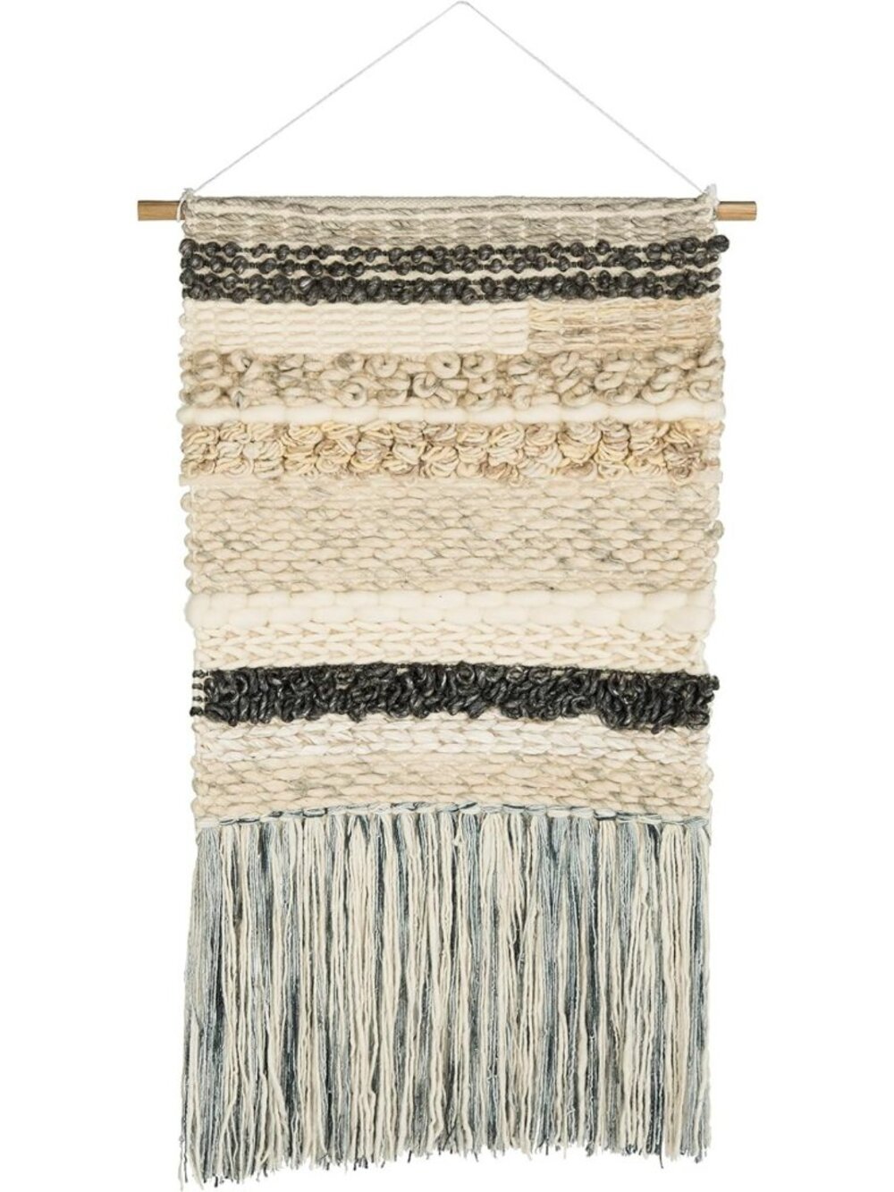 Handwoven Bohemian Wall Art Tapestry - Ivory Wool & Bamboo Fiber Décor, 24"x36